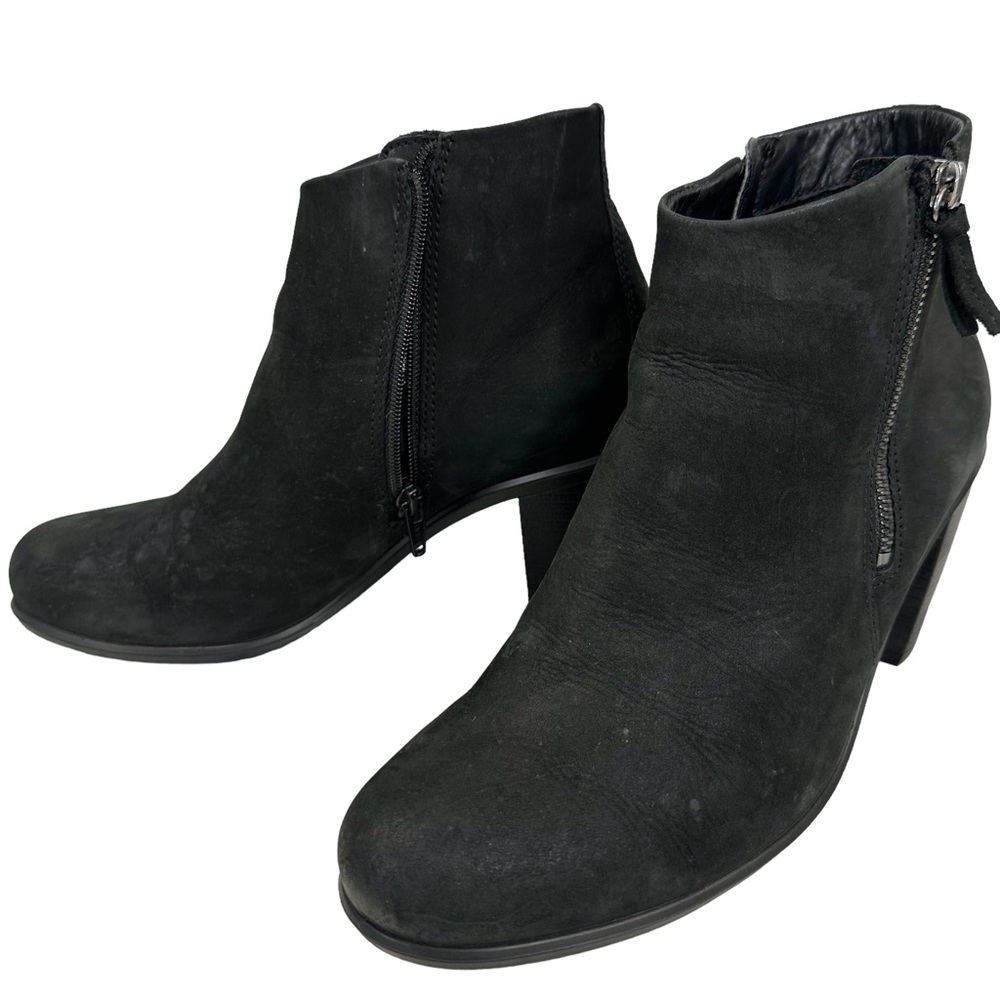 ECCO Ankle Boots Black Brushed Heel Zip Sides Size 40